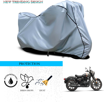 ANTHUB Waterproof Two Wheeler Cover for Royal Enfield(Classic Stealth Black, Silver)