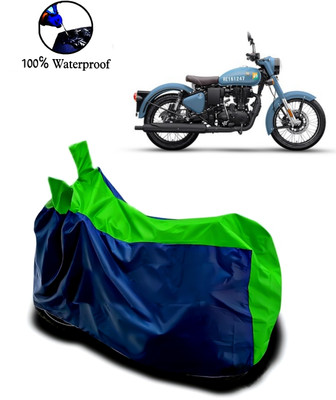 Autofly Waterproof Two Wheeler Cover for Royal Enfield(Classic 350, Blue, Green)