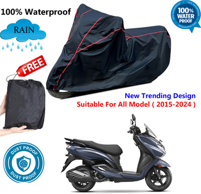 OliverX Waterproof Two Wheeler Cover for Suzuki(Burgman Street 125, Black, Red)