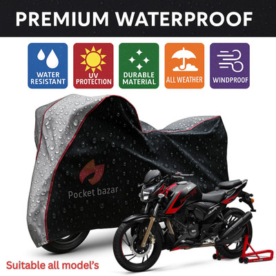 pocket bazar Waterproof Two Wheeler Cover for TVS(Apache RTR 200 4V, Black, Silver)