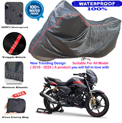 AutoGalaxy Waterproof Two Wheeler Cover for TVS(Apache RTR 200 4V, Black, Red)
