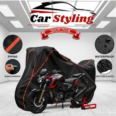Car Styling Waterproof Two Wheeler Cover for TVS(Apache RTR 200 4V, Black, Red)