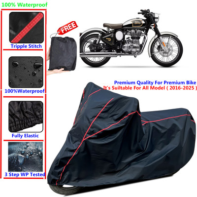 SThanaveX Waterproof Two Wheeler Cover for Royal Enfield(Classic Chrome, Black)
