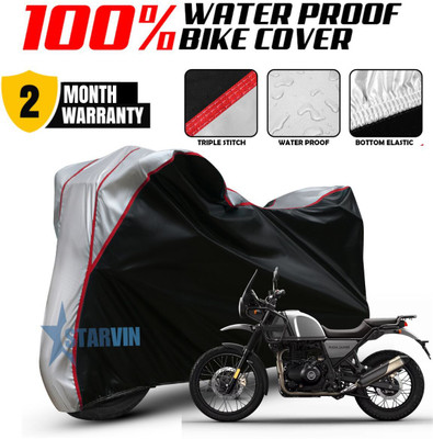 Starvin Waterproof Two Wheeler Cover for Royal Enfield(Himalayan, Black, Silver)