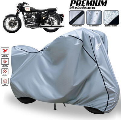 OliverX Waterproof Two Wheeler Cover for Royal Enfield(Classic 350 Signals, Silver, Black)