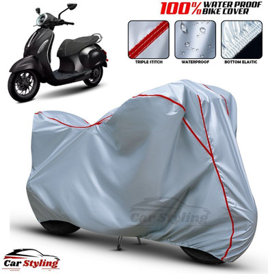 Car Styling Waterproof Two Wheeler Cover for Bajaj(Chetak, Silver, Red)