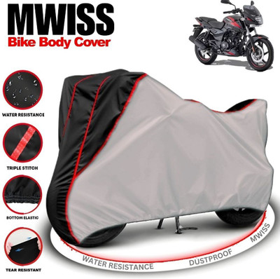 Mwiss Waterproof Two Wheeler Cover for Bajaj(Pulsar 150, Silver, Black)