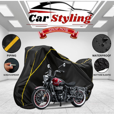 Car Styling Waterproof Two Wheeler Cover for Royal Enfield(Classic 350, Black, Yellow)
