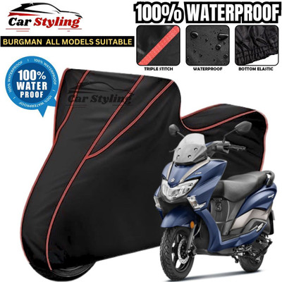 Car Styling Waterproof Two Wheeler Cover for Suzuki(Burgman Street 125, Black, Red)