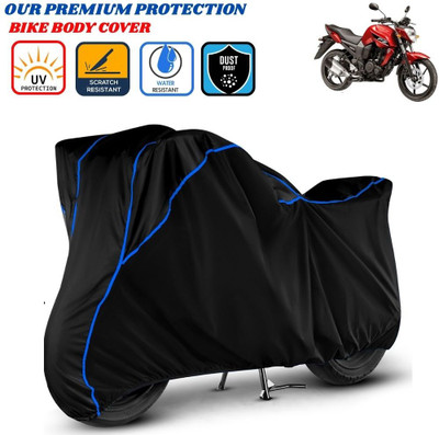 Delphinium Waterproof Two Wheeler Cover for Yamaha(FZ-S FI, Black, Blue)