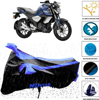 Mdstar Waterproof Two Wheeler Cover for Yamaha(FZS-FI V3 BS6, Black, Blue)