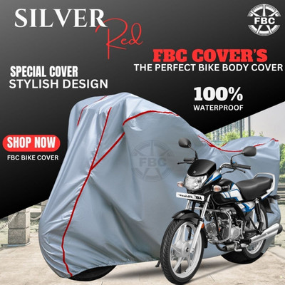FBC Waterproof Two Wheeler Cover for Hero(HF Deluxe, Silver, Red)