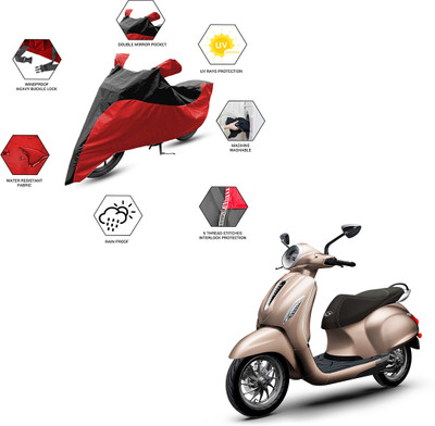 FurniGully Two Wheeler Cover for Bajaj(New Chetak, Black, Red)