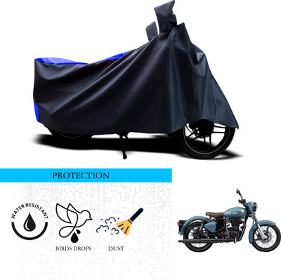 SnehaSales Waterproof Two Wheeler Cover for Royal Enfield(Classic 350 Signals, Black, Blue)