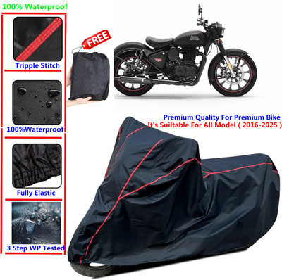 KaparDineX Waterproof Two Wheeler Cover for Royal Enfield(Classic 350 Signals, Black)