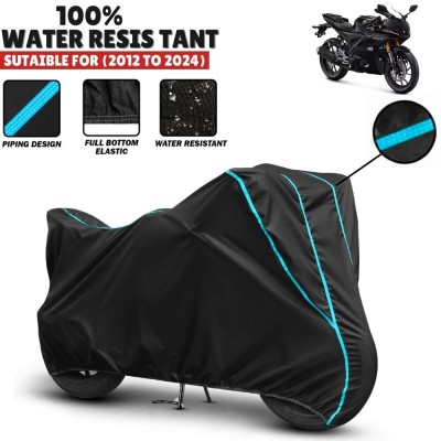 Mwiss Waterproof Two Wheeler Cover for Yamaha(R15 V3, Black, Blue)