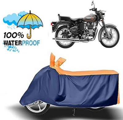 ROYAL AUTO MART Waterproof Two Wheeler Cover for Royal Enfield(Bullet 350, Blue, Orange)