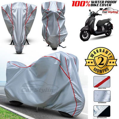Car Styling Waterproof Two Wheeler Cover for Bajaj(Chetak, Silver, Red)