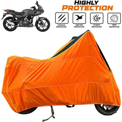 ZAQE Waterproof Two Wheeler Cover for Bajaj(Pulsar 180F BS6, Black, Orange)