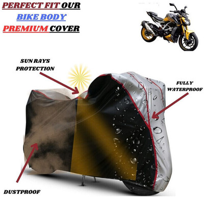 Delphinium Waterproof Two Wheeler Cover for TVS(Apache RTR 310, Black, Silver)