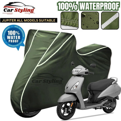 Car Styling Waterproof Two Wheeler Cover for TVS(Jupiter, Green, White)