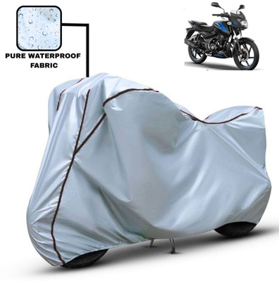 Delphinium Waterproof Two Wheeler Cover for Bajaj(Pulsar 125, Silver, Black)