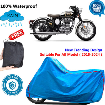 OliverX Waterproof Two Wheeler Cover for Royal Enfield(Classic Chrome, Blue)