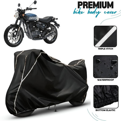 Starvin Waterproof Two Wheeler Cover for Royal Enfield(Hunter 350, Black, White)