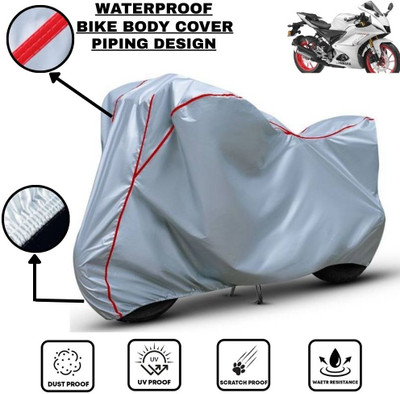 LE PRA Waterproof Two Wheeler Cover for Yamaha(R15 V3, Silver, Red)