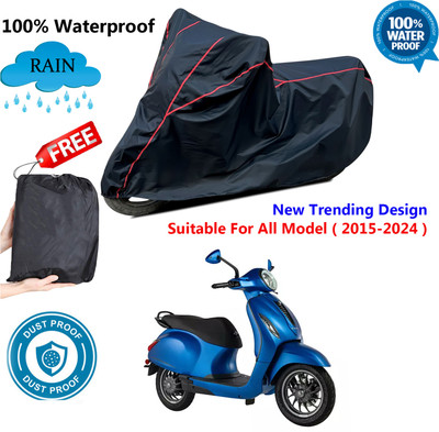 AUTOCAD Waterproof Two Wheeler Cover for Bajaj(Chetak, Black, Red)
