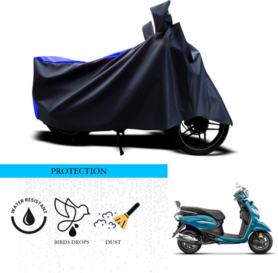 ANTHUB Waterproof Two Wheeler Cover for Hero(MotoCorp Pleasure Plus, Black, Blue)