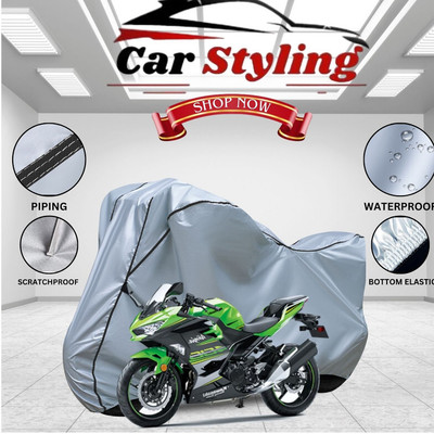 Car Styling Waterproof Two Wheeler Cover for Kawasaki(Ninja 300 BS6, Silver, Black)
