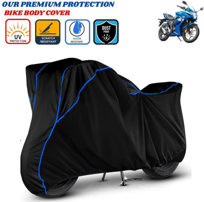Delphinium Waterproof Two Wheeler Cover for Suzuki(Gixxer SF, Black, Blue)