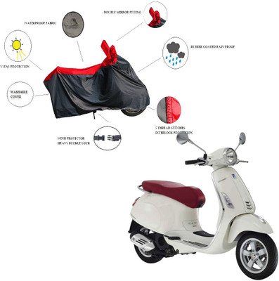 RiderShine Waterproof Two Wheeler Cover for Piaggio(Vespa LX 125, Black, Red)