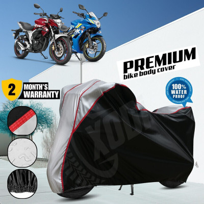 xodi Waterproof Two Wheeler Cover for Suzuki(Gixxer, Black, Silver)