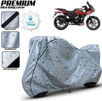 Delphinium Waterproof Two Wheeler Cover for Bajaj(Pulsar 220F, Silver, Black)