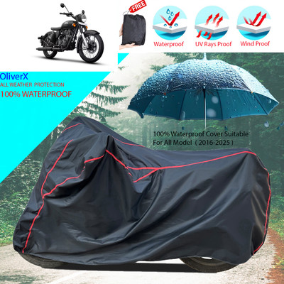 OliverX Waterproof Two Wheeler Cover for Royal Enfield(Classic Stealth Black, Black)