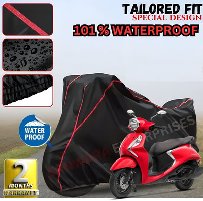OliverX Waterproof Two Wheeler Cover for Yamaha(Fascino 125, Black, Red)