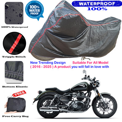 AutoGalaxy Waterproof Two Wheeler Cover for Royal Enfield(Meteor BS6, Black, Red)