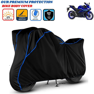 Delphinium Waterproof Two Wheeler Cover for Yamaha(YZF R3, Black, Blue)