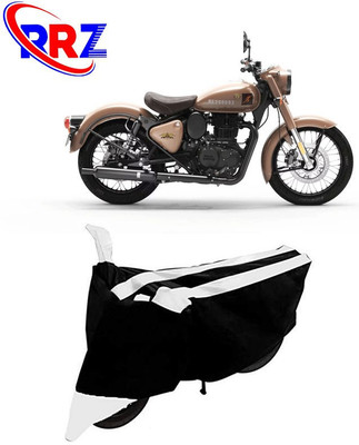 RRZ Waterproof Two Wheeler Cover for Royal Enfield(Classic 350 Signals, Black, White)