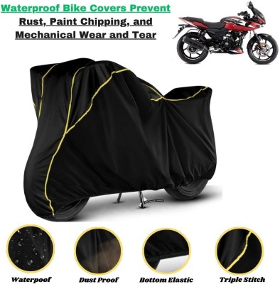 Autohaux Waterproof Two Wheeler Cover for Bajaj(Pulsar 220F, Black, Yellow)