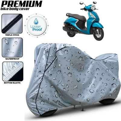 Delphinium Waterproof Two Wheeler Cover for Yamaha(Fascino, Silver, Black)