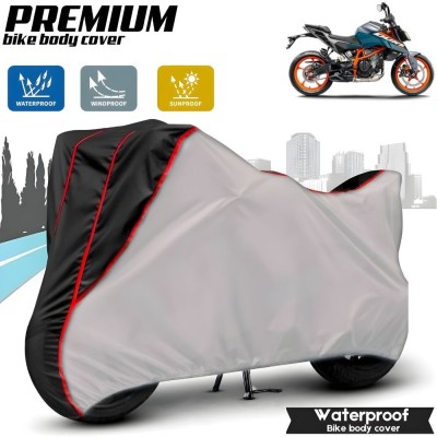 Mwiss Waterproof Two Wheeler Cover for KTM(390 Duke, Silver, Black)