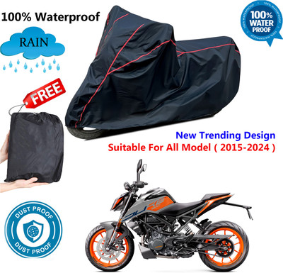 OliverX Waterproof Two Wheeler Cover for KTM(200 Duke BS6, Black, Red)