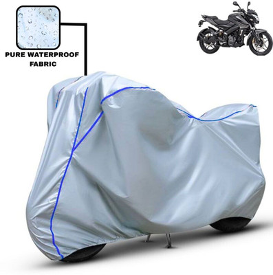 Delphinium Waterproof Two Wheeler Cover for Bajaj(Pulsar NS 200, Silver, Blue)