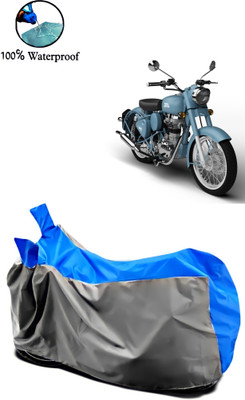 Autofly Waterproof Two Wheeler Cover for Royal Enfield(Classic Squadron, Grey, Blue)