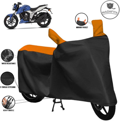 MADAFIYA Waterproof Two Wheeler Cover for TVS(Apache RTR 160, Black, Orange)