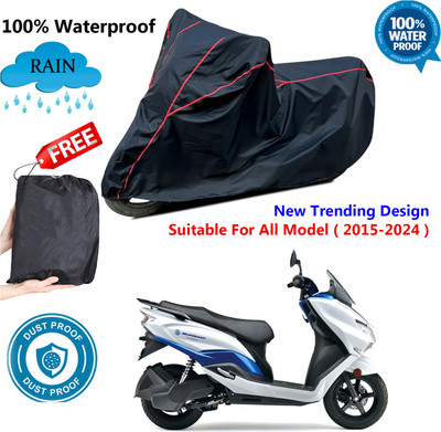 AutoGalaxy Waterproof Two Wheeler Cover for Suzuki(Burgman Electric, Black, Red)