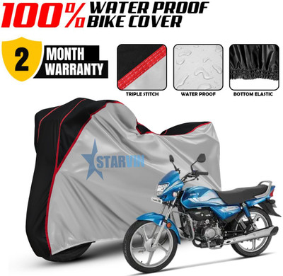 Starvin Waterproof Two Wheeler Cover for Hero(HF Deluxe BS6, Silver, Black)